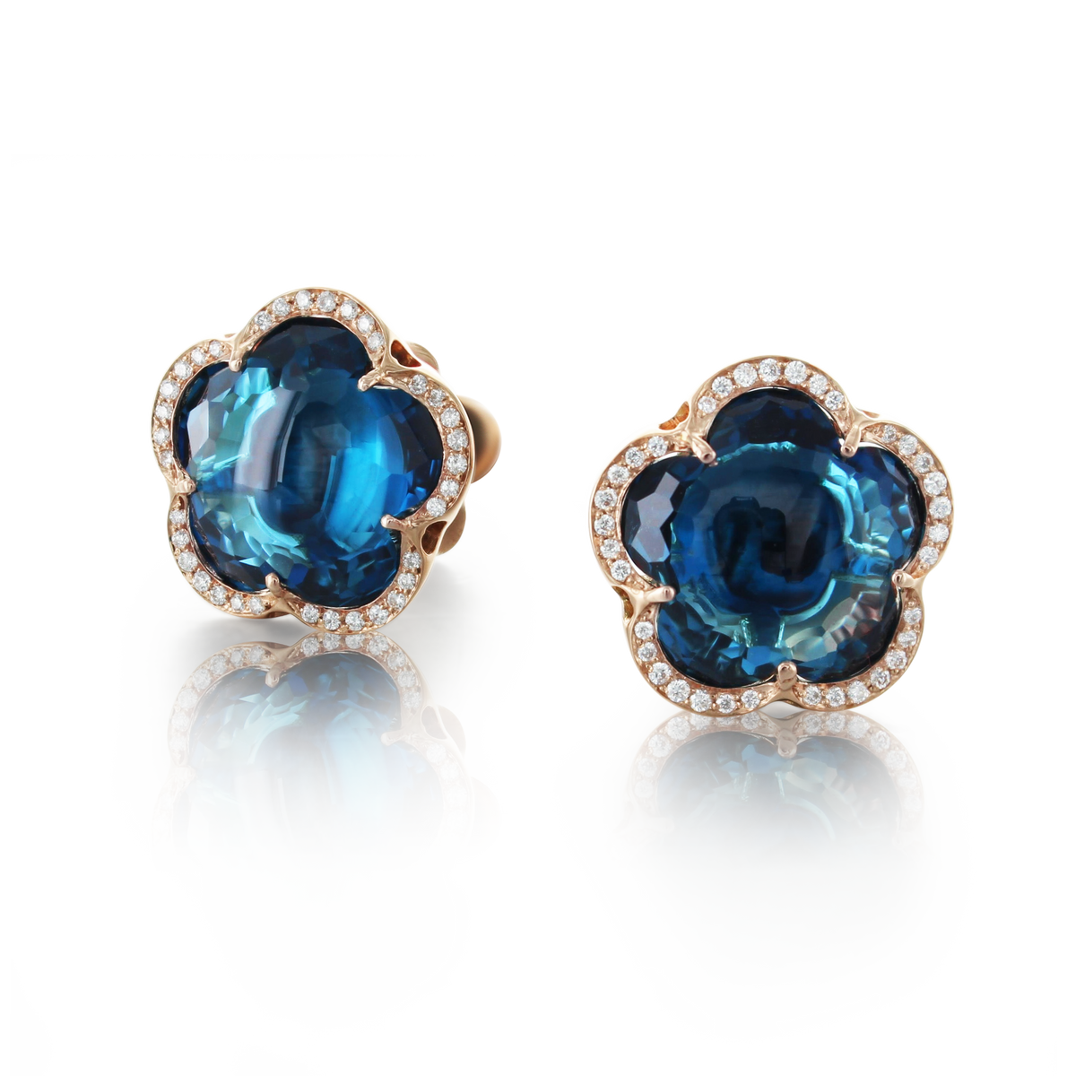 Bon Ton Stud Earrings: 18k Gold, Blue Topaz, Diamonds | Pasquale