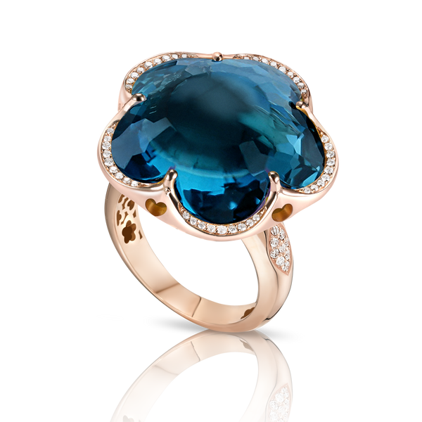 XL Ring in 18k Rose Gold with London Blue Topaz and Diamonds.