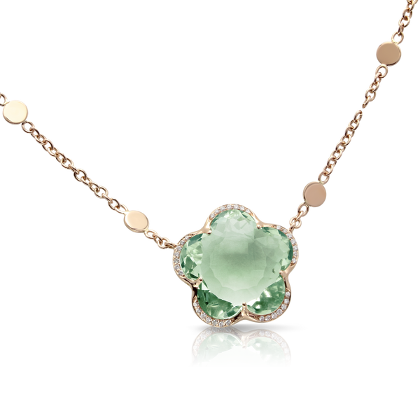 Necklace in 18k Rose Gold with Prasiolite and Diamonds.