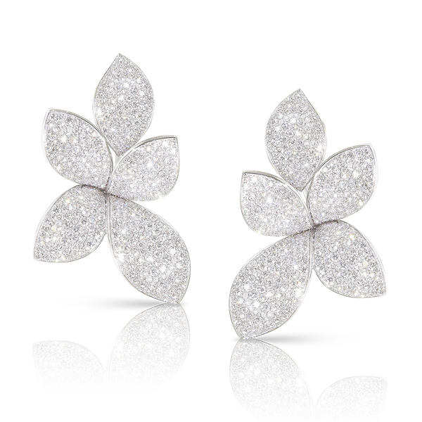 Five Leaves Earrings in 18k White Gold with White Diamonds.