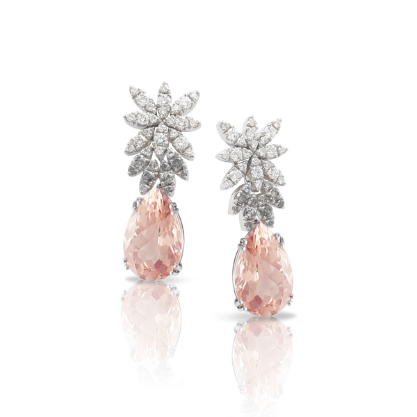 Earrings in 18k White Gold with Morganite and Diamonds.