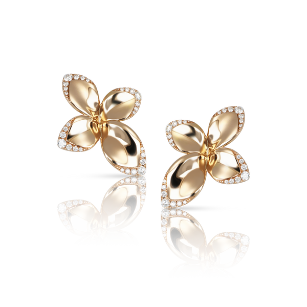 Small Flower Earrings in 18k Rose Gold with White Diamonds.