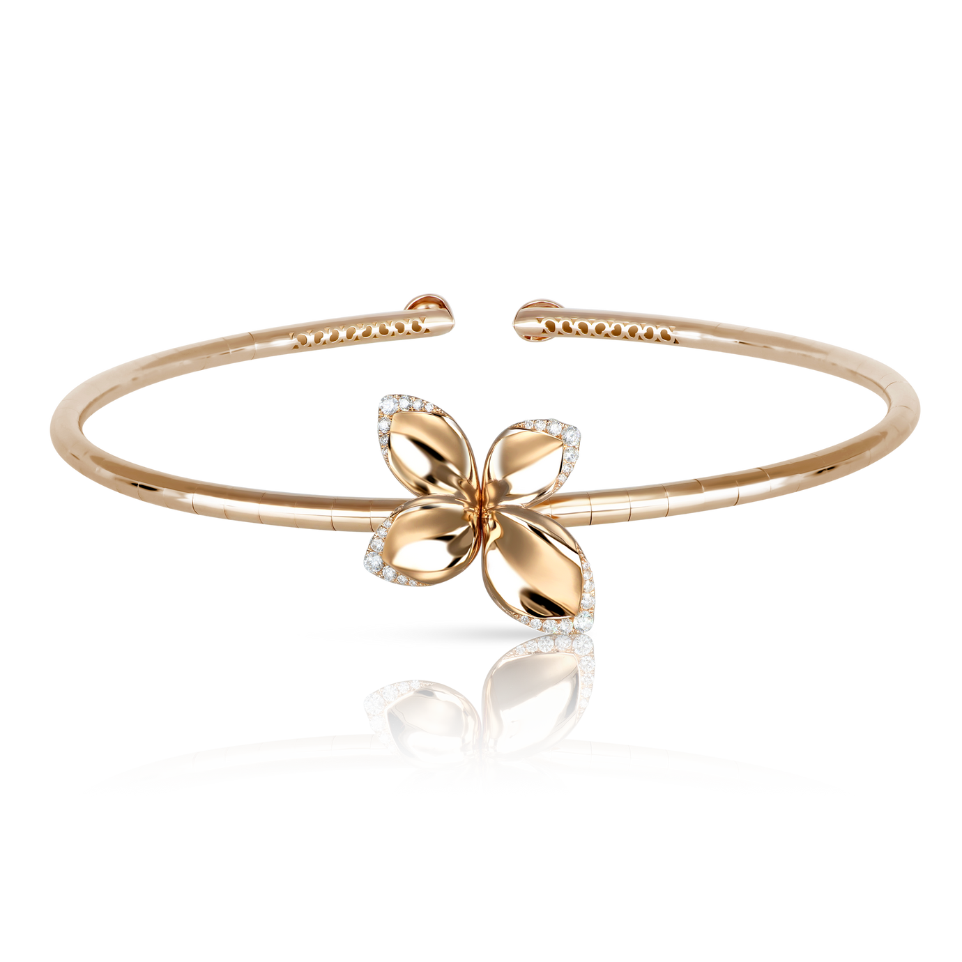 Single Flower Choker in 18k Rose Gold with White Diamonds.