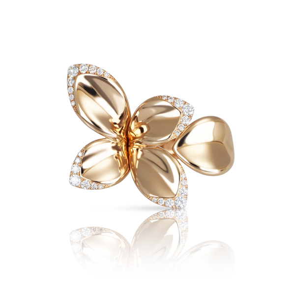 Five Leaves Small Flower Ring in 18k Rose Gold with White Diamonds.