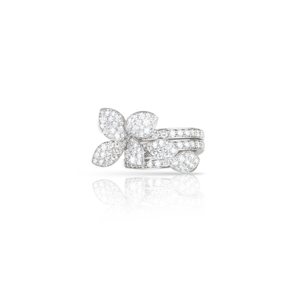 Flower and Leaves Ring in 18k White Gold with Diamonds.