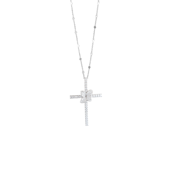 Cross Necklace in 18k White Gold with Diamonds.