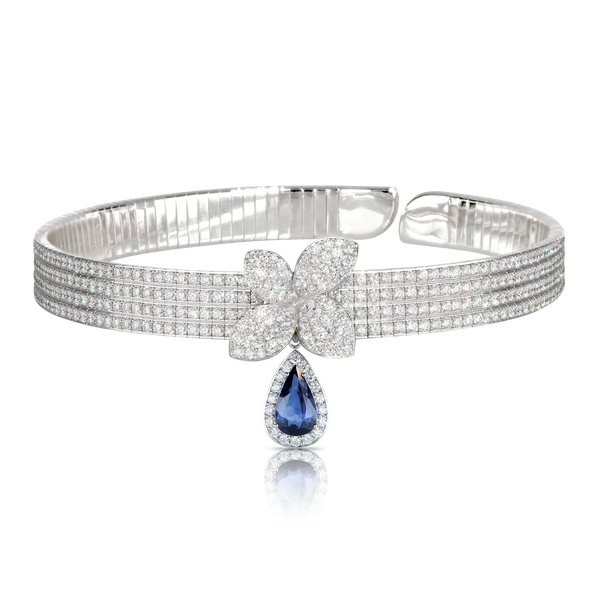 Choker Combination in 18k White Gold with Diamonds and Blue Sapphire.