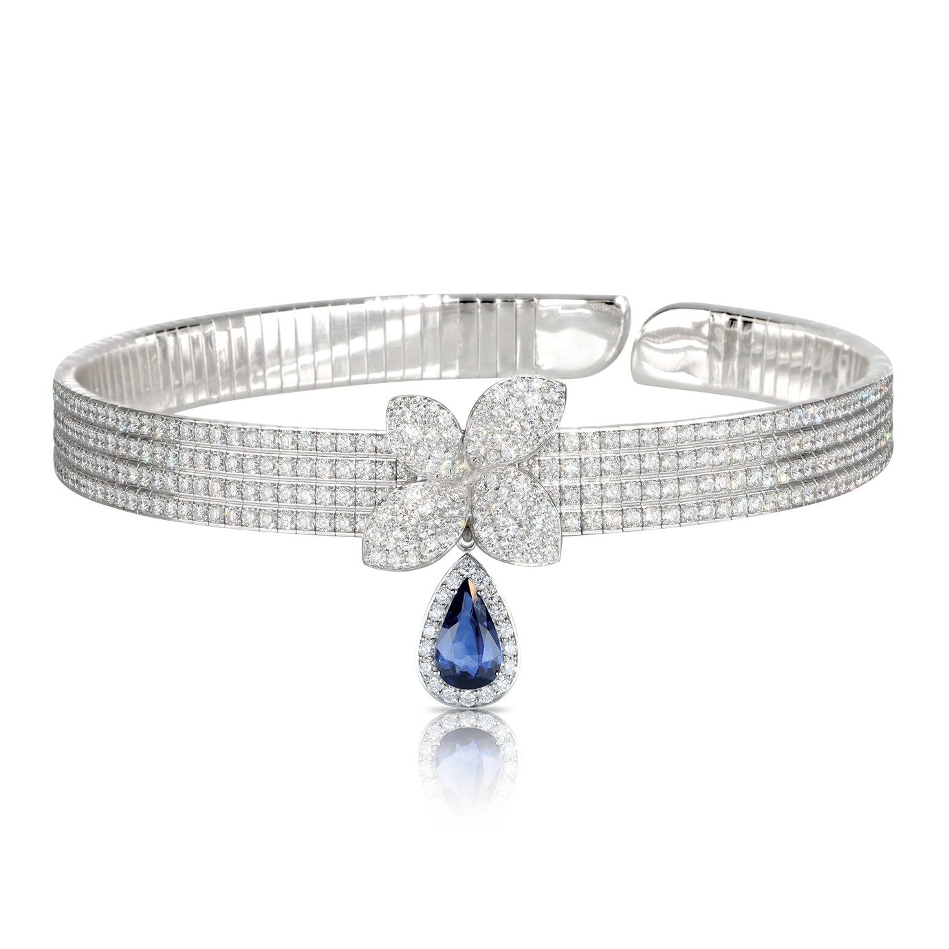 Choker Combination in 18k White Gold with Diamonds and Blue Sapphire.