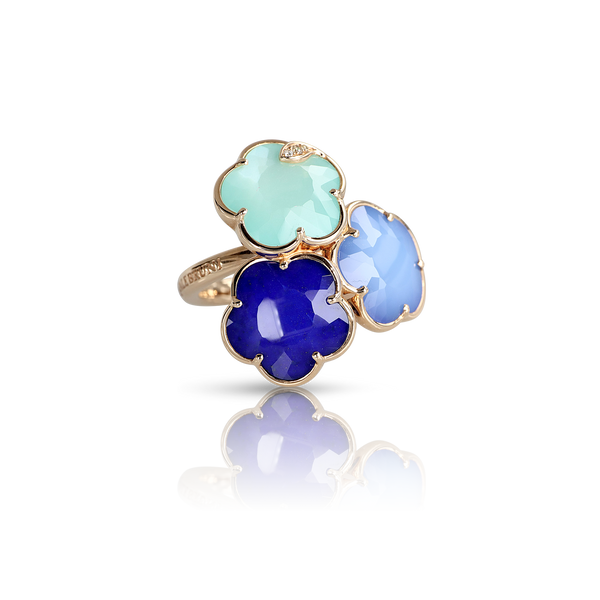 Ring in 18k Rose Gold with Blue gems and Diamonds.