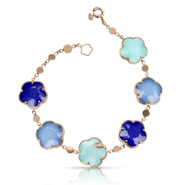 Bracelet in 18k Rose Gold with Blue gems and Diamonds.