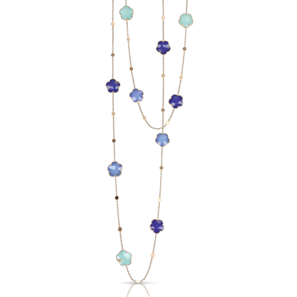 Sautoir in 18k Rose Gold with Blue gems and Diamonds.