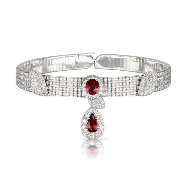 Choker Combination in 18k White Gold with Ruby, White Diamonds .