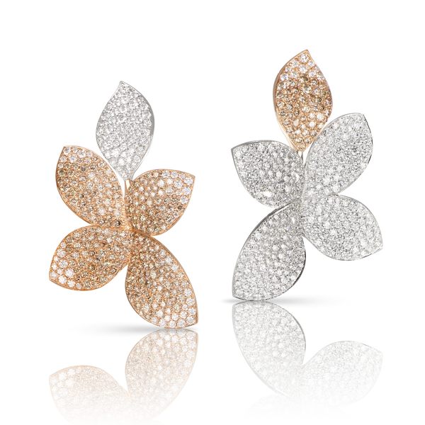 Giardini Segreti Five Leaves Earrings in 18k Rose and White Gold with White and Champagne Diamonds.