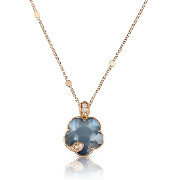 Necklace in 18k Rose Gold with Lunar Night Blue gem and Diamonds.