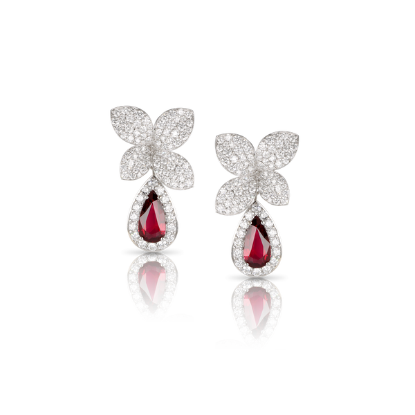 Earrings in 18k White Gold with Ruby and Diamonds.