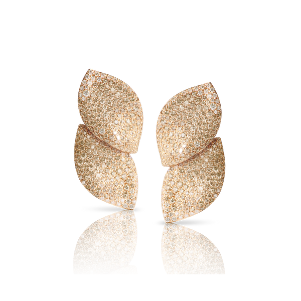 Earrings in 18k Rose Gold with White and Champagne Diamonds.