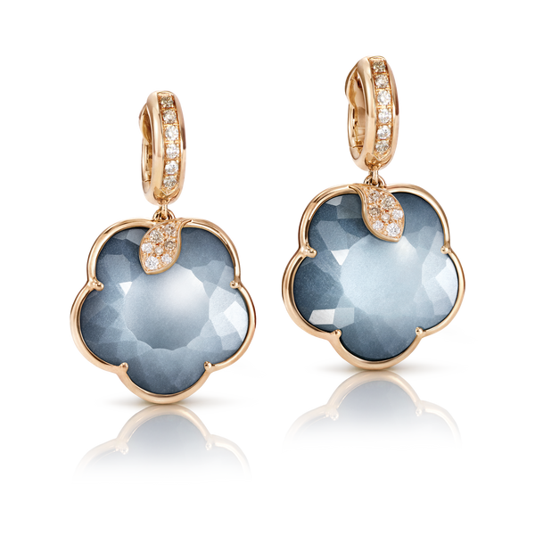 Earrings in 18k Rose Gold Lunar Night Blue Gem and Diamonds.