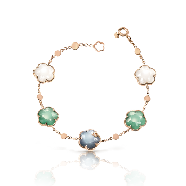 Bracelet in 18k Rose Gold with Pearl of the Moon Gem, Lunar Garden Gem, Lunar Night Blue Gem and Diamonds.