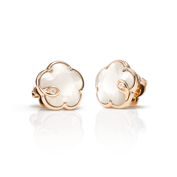 Earrings in 18k Rose Gold with Pearl of the Moon gem and Diamonds.