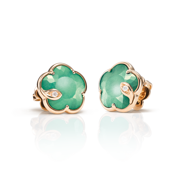 Earrings in 18k Rose Gold with Lunar Garden gem and Diamonds.