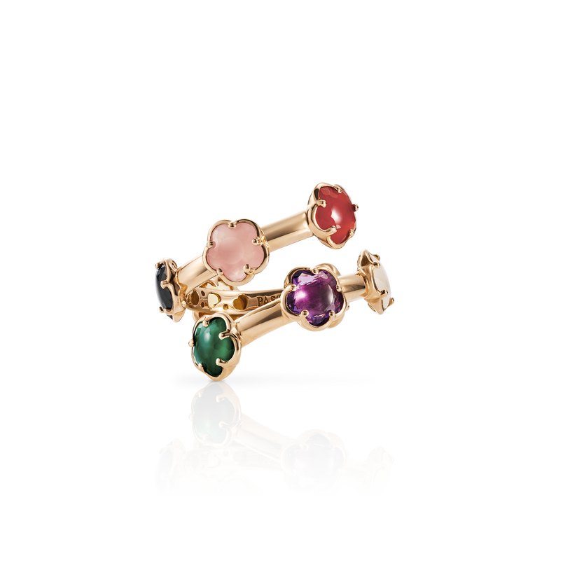 Contrarié Ring in 18k Rose Gold with precious stones and Diamonds.