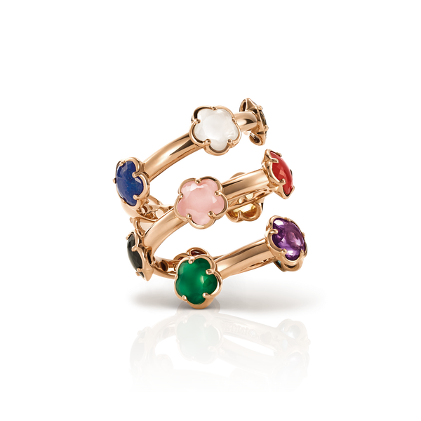 Contrarié Ring in 18k Rose Gold with precious stones and Diamonds.
