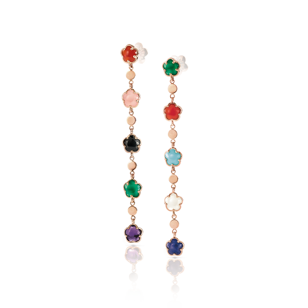 Dangle Earrings in 18k Rose Gold with precious stones and Diamonds.