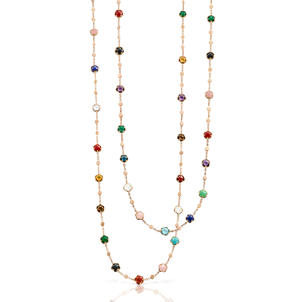 Sautoir in 18k Rose Gold with coloured gemstones and Diamonds.