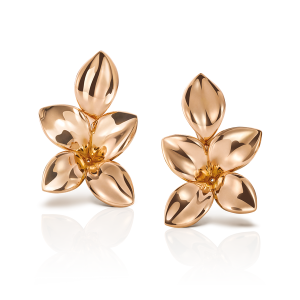 Giardini Segreti Five Leaves Small Earrings in 18k Rose Gold with White Diamonds.