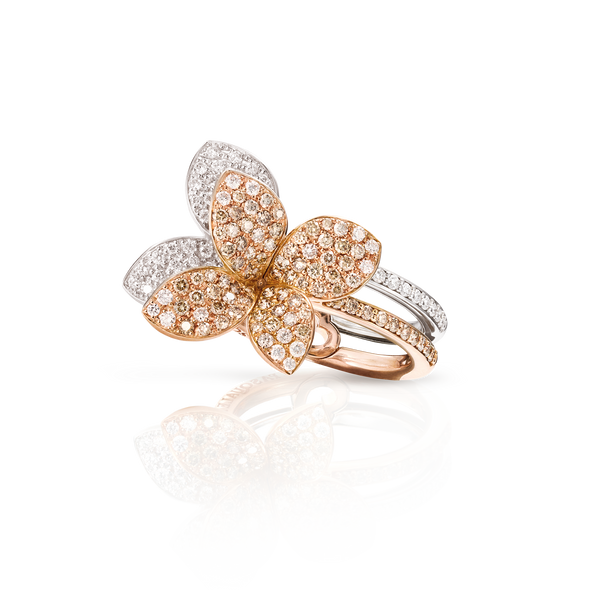 Ring in 18k Rose and White Gold with White and Champagne Diamonds.