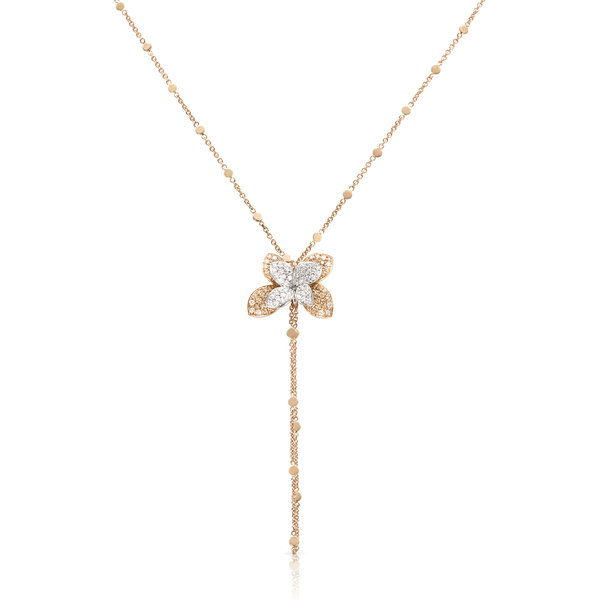Necklace in 18k Rose and White Gold with White and Champagne Diamonds.