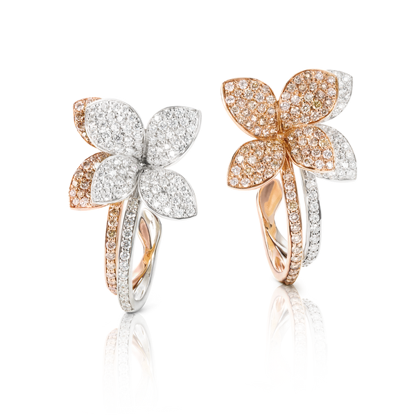 Earrings in 18k Rose and White Gold with White and Champagne Diamonds.