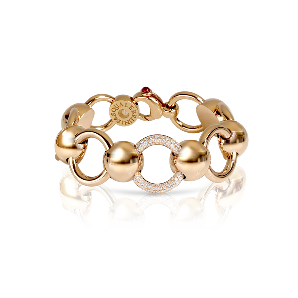 Large link chain bracelet in 18k Rose Gold with Diamonds.