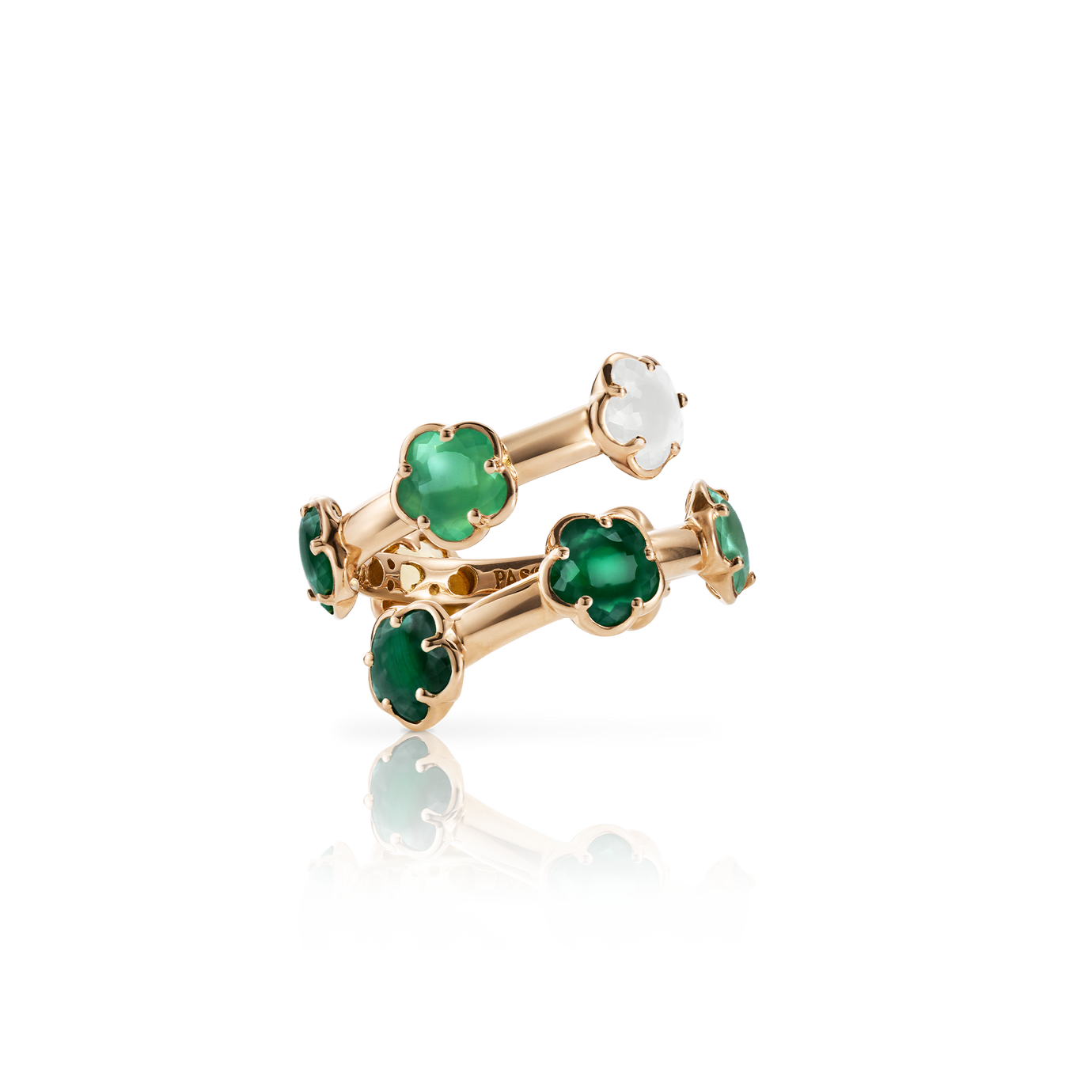 Ring in 18k Rose Gold with Green Gems and Diamond.