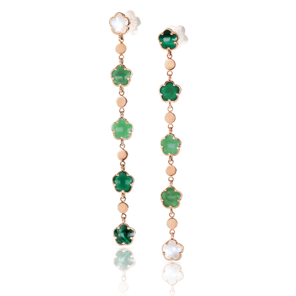 Earrings in 18k Rose Gold with green gems and Diamond.