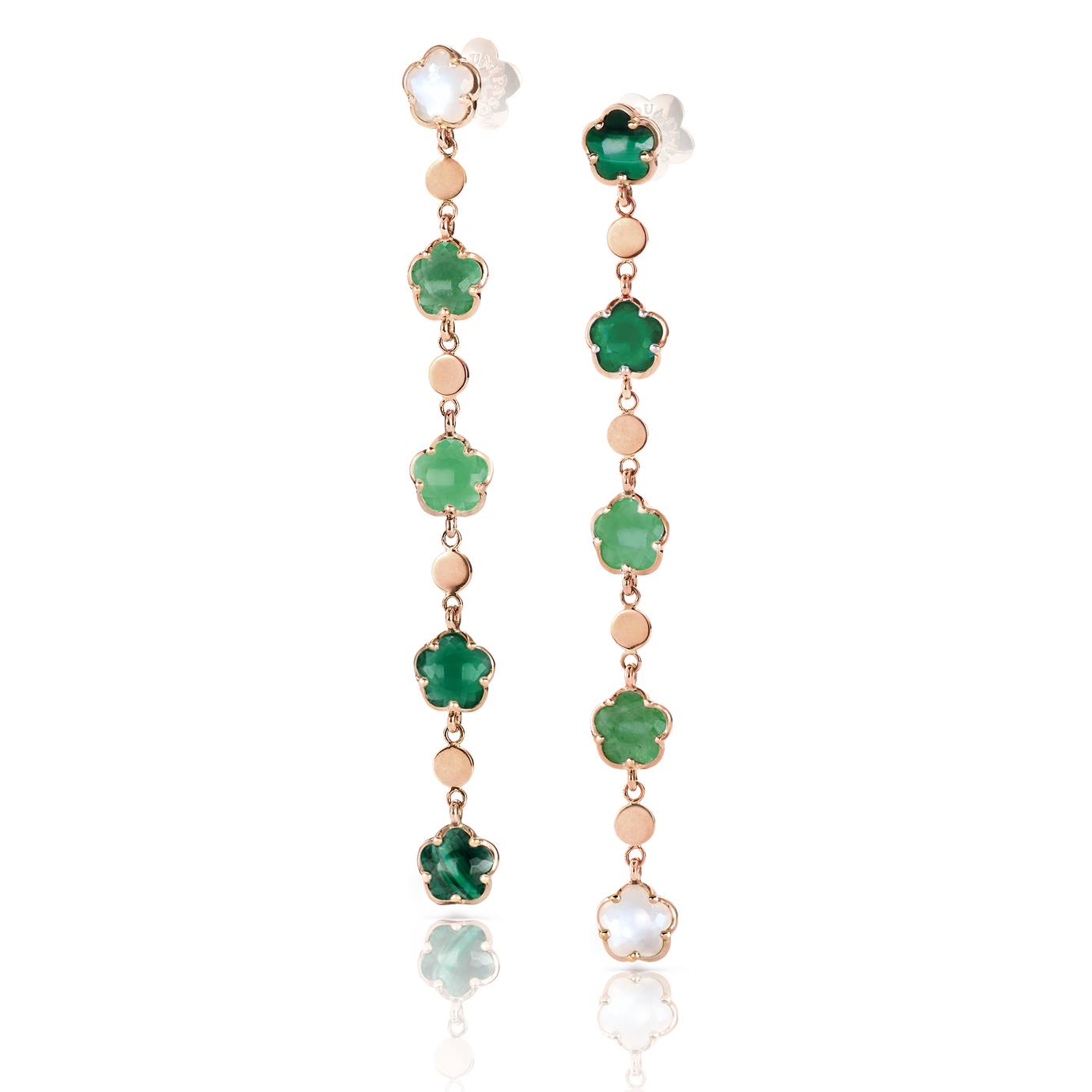 Earrings in 18k Rose Gold with green gems and Diamond.