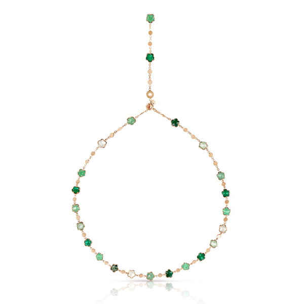 Necklace in 18k Rose Gold with green gems and Diamond.
