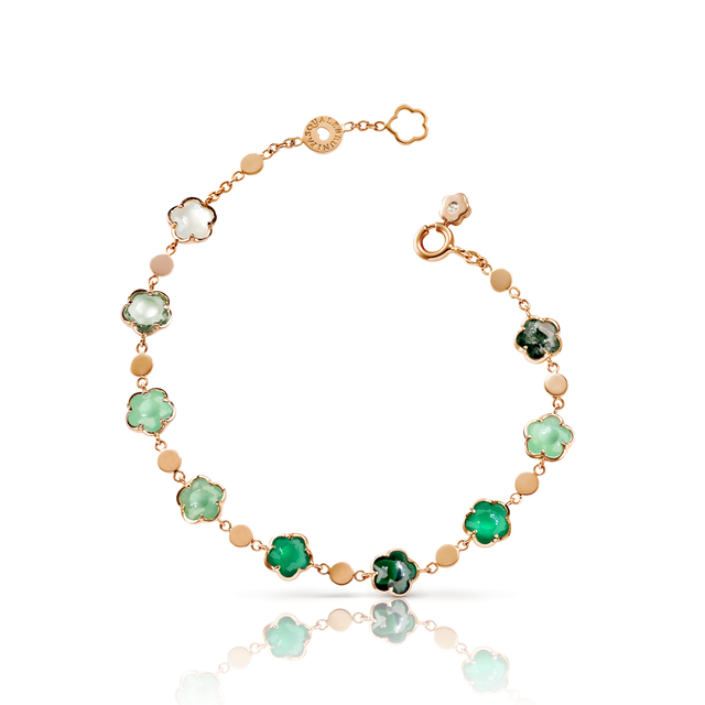 Bracelet in 18k Rose Gold with green gemstones.