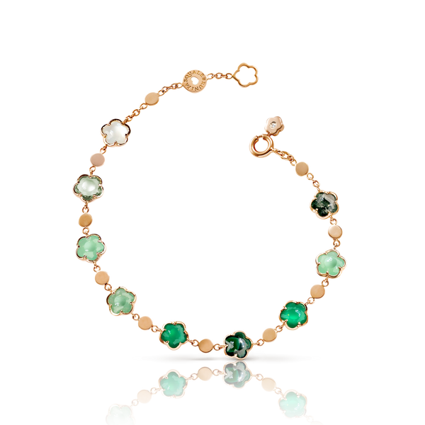 Bracelet in 18k Rose Gold with green gemstones.