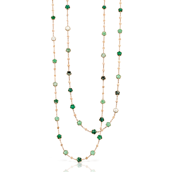 Necklace in 18k Rose Gold with Green Gems and Diamond.
