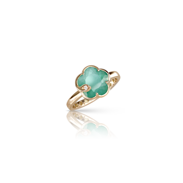 Ring in 18k Rose Gold with Lunar
Garden Gem made of
Green Agate and White
Moonstone with Diamond.
