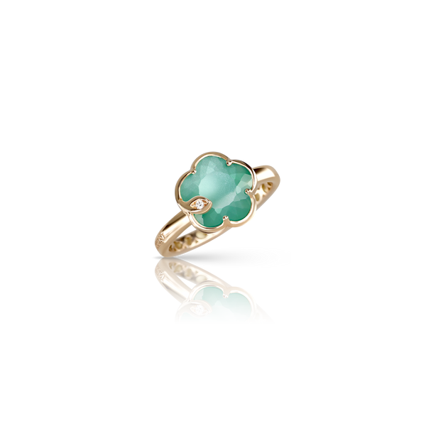 Ring in 18k Rose Gold with Lunar
Garden Gem made of
Green Agate and White
Moonstone with Diamond.