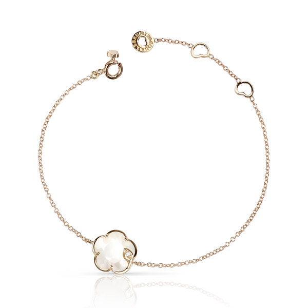 Bracelet in 18k Rose Gold with Pearl of the Moon Gem made of Mother of Pearl and White Moonstone, with Diamond