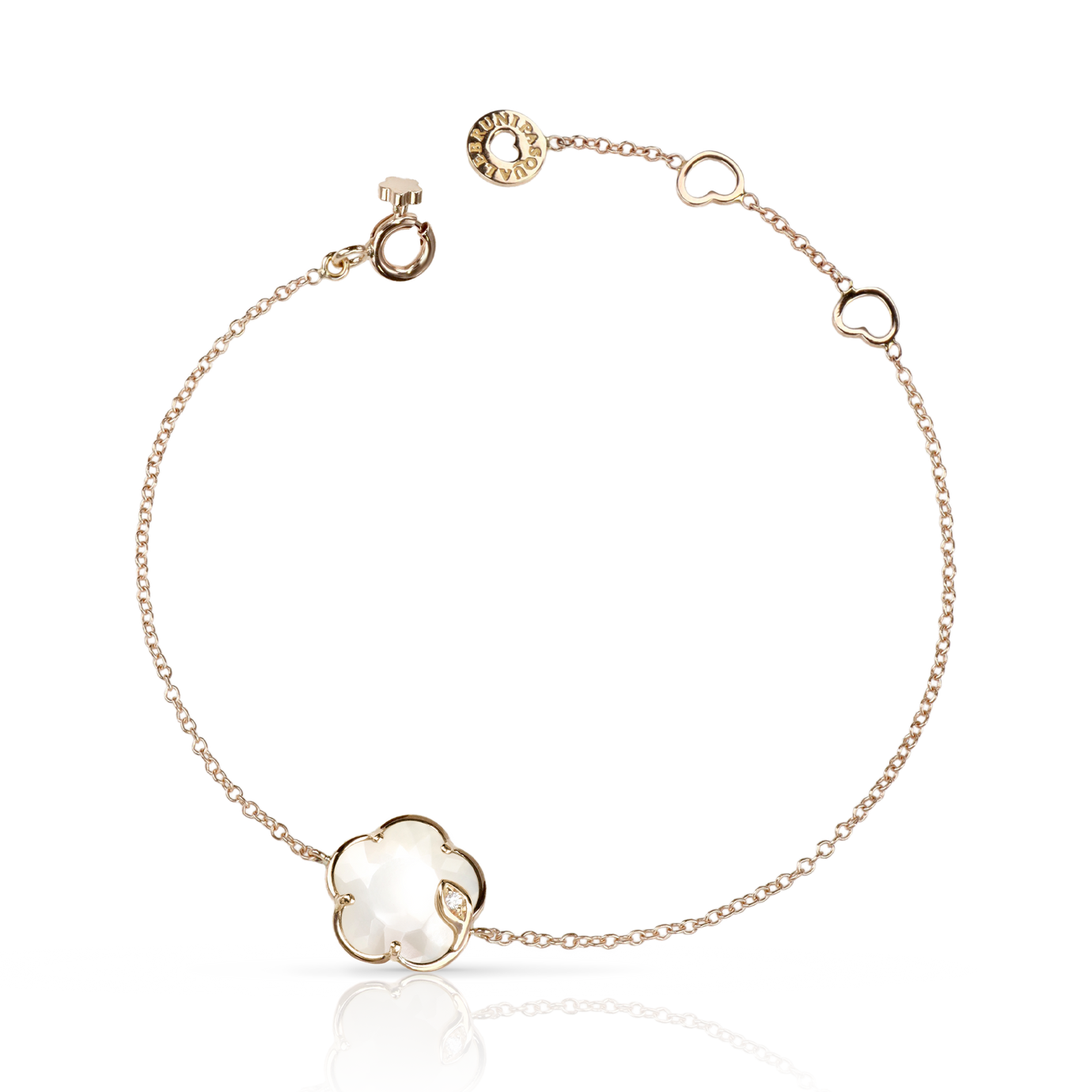 Bracelet in 18k Rose Gold with Pearl of the Moon Gem made of Mother of Pearl and White Moonstone, with Diamond