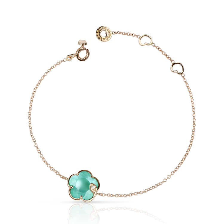 Bracelet in 18k Rose Gold with Lunar
Garden Gem made of
Green Agate and White
Moonstone with Diamond.