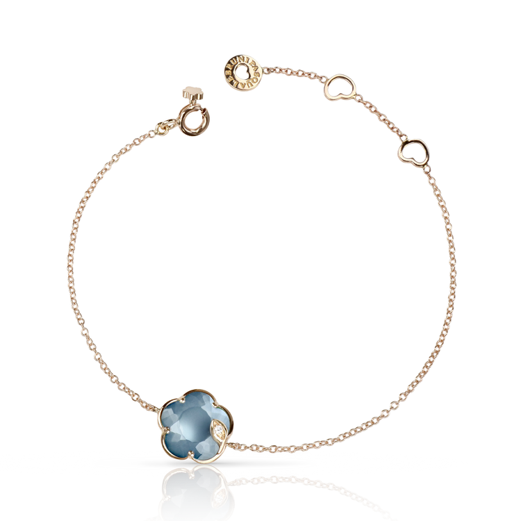 Bracelet in 18k Rose Gold with Lunar Night Blue Gem made of Onyx and 
White Moonstone with Diamond.