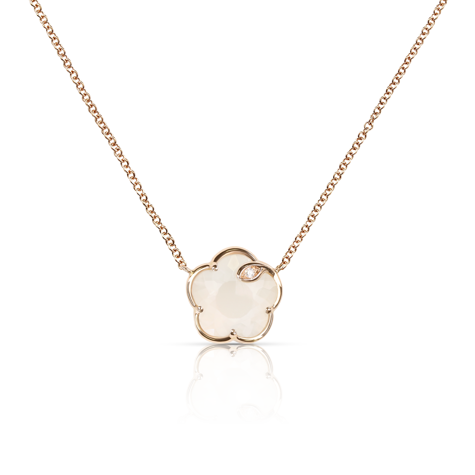 18k Rose Gold with Pearl of the Moon Gem made of Mother of Pearl and White Moonstone, with Diamond.