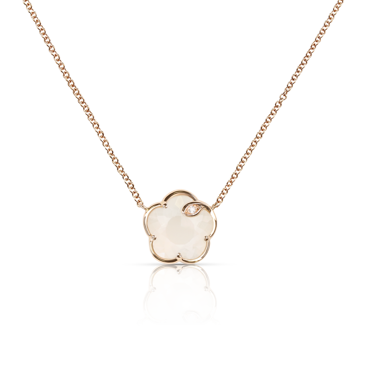 18k Rose Gold with Pearl of the Moon Gem made of Mother of Pearl and White Moonstone, with Diamond.