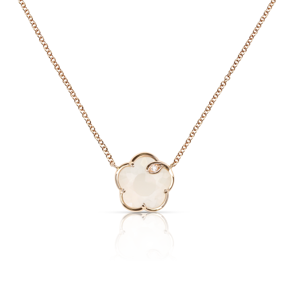 18k Rose Gold with Pearl of the Moon Gem made of Mother of Pearl and White Moonstone, with Diamond.