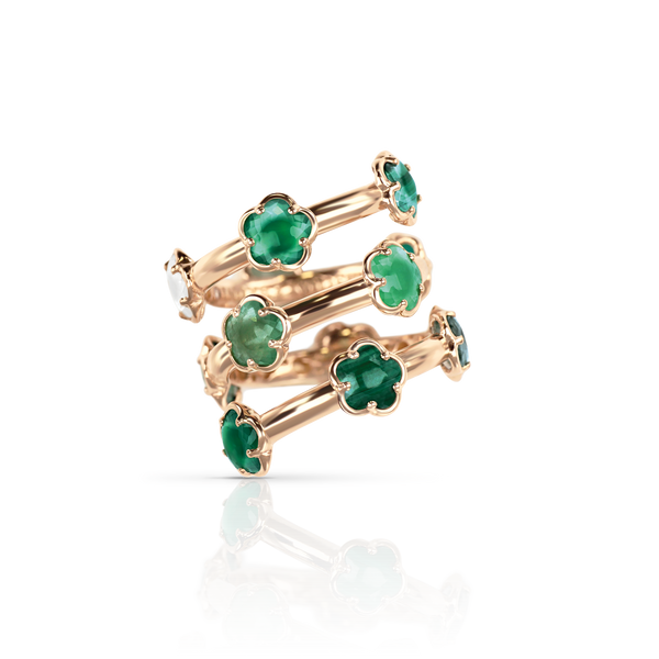 Ring in 18k Rose Gold with green gems and Diamond.